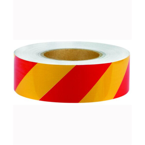 WORKWEAR, SAFETY & CORPORATE CLOTHING SPECIALISTS - 100mm x 45.7mtr - Class 2 Reflective Tape - Red/Yellow