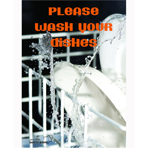 WORKWEAR, SAFETY & CORPORATE CLOTHING SPECIALISTS - A3 Laminated Safety Poster - Please Wash Your Dishes