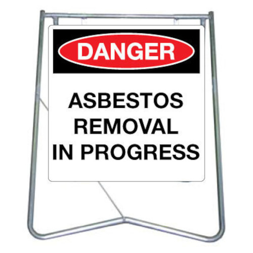 WORKWEAR, SAFETY & CORPORATE CLOTHING SPECIALISTS 600x600mm - Class 1 - Swing Stand and Sign - Danger Asbestos Removal In Progress