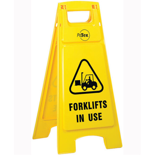WORKWEAR, SAFETY & CORPORATE CLOTHING SPECIALISTS - Premium Plastic Sign Stand - Double Sided - Forklifts in Use