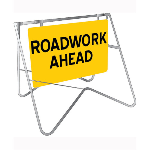 WORKWEAR, SAFETY & CORPORATE CLOTHING SPECIALISTS 900x600mm - Swing Stand and Sign - Roadwork Ahead