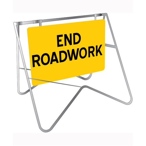 WORKWEAR, SAFETY & CORPORATE CLOTHING SPECIALISTS - 900x600mm - Swing Stand and Sign - End Roadwork