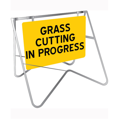 WORKWEAR, SAFETY & CORPORATE CLOTHING SPECIALISTS - 900x600mm - Swing Stand and Sign - Grass Cutting In Progress