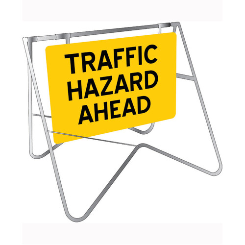 WORKWEAR, SAFETY & CORPORATE CLOTHING SPECIALISTS - 900x600mm - Swing Stand and Sign - Traffic Hazard Ahead