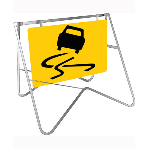 WORKWEAR, SAFETY & CORPORATE CLOTHING SPECIALISTS - 900x600mm - Swing Stand and Sign - Slippery Surface Picto.