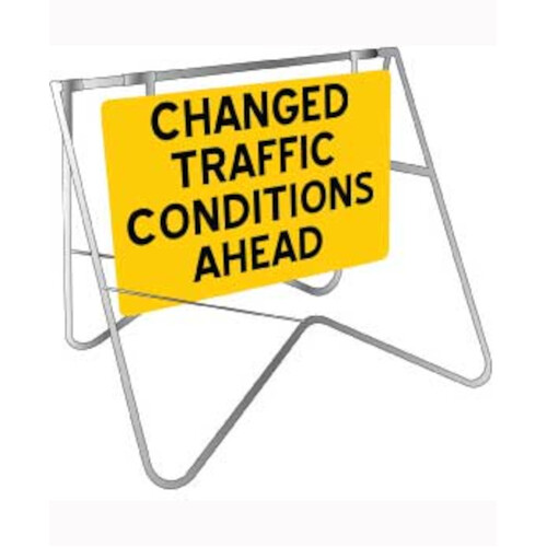 WORKWEAR, SAFETY & CORPORATE CLOTHING SPECIALISTS - 900x600mm - Swing Stand and Sign - Changed Traffic Conditions Ahead
