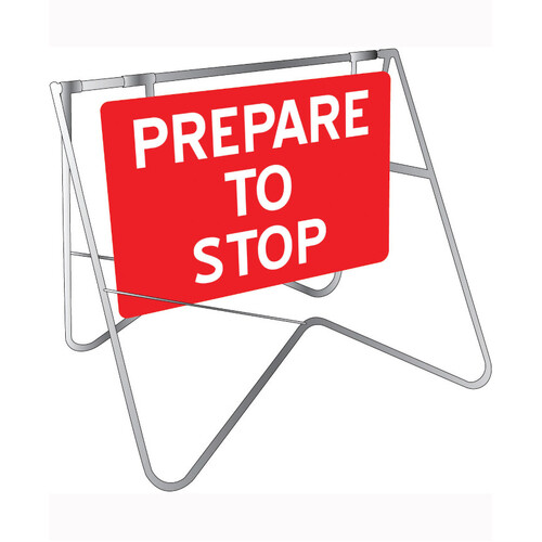 WORKWEAR, SAFETY & CORPORATE CLOTHING SPECIALISTS 900x600mm - Swing Stand and Sign - Prepare To Stop