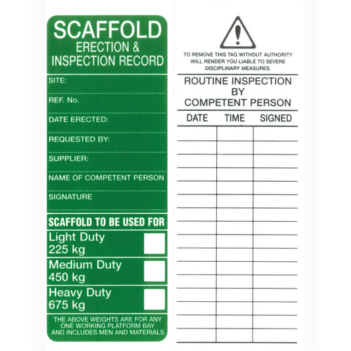 WORKWEAR, SAFETY & CORPORATE CLOTHING SPECIALISTS - Scaffold Tags - Pkt 25 - Approved For Use