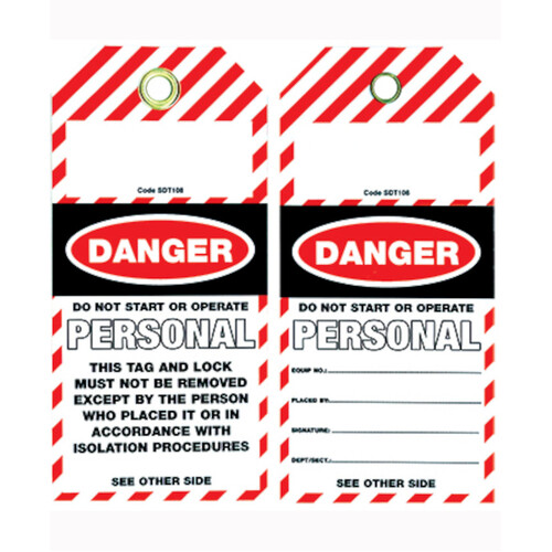 WORKWEAR, SAFETY & CORPORATE CLOTHING SPECIALISTS 80x160mm - Tear Proof Tag - Pkt of 25 - Danger Personal