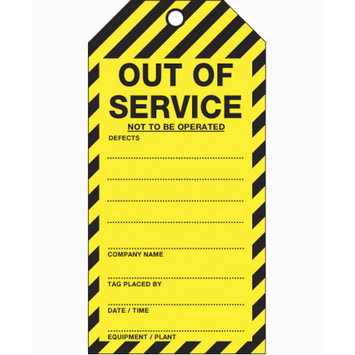WORKWEAR, SAFETY & CORPORATE CLOTHING SPECIALISTS 75x160mm - Cardboard Tags - Pkt of 25 - Out of Service Not To Be Operated