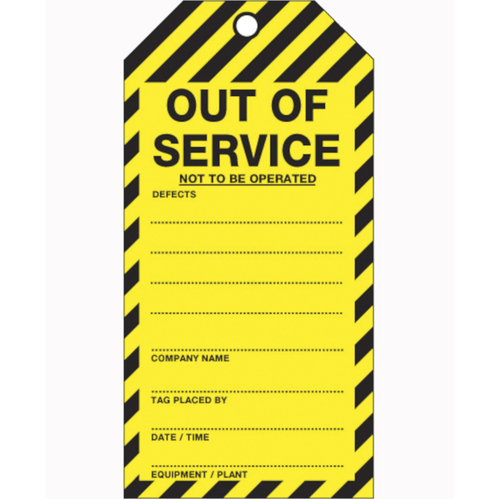 WORKWEAR, SAFETY & CORPORATE CLOTHING SPECIALISTS 75x160mm - Tear Proof Tags - Pkt of 25 - Out of Service Not To Be Operated
