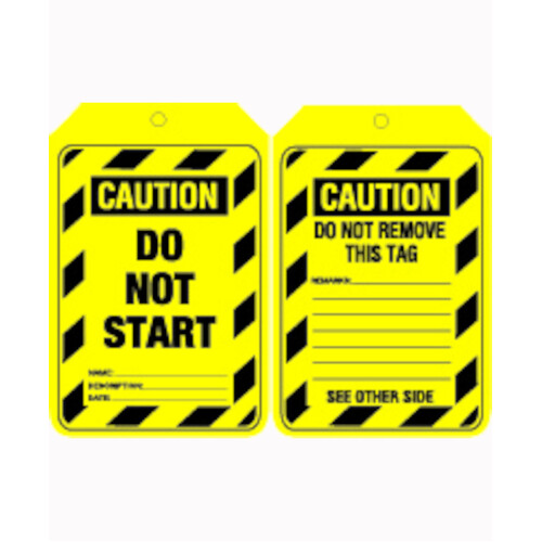 WORKWEAR, SAFETY & CORPORATE CLOTHING SPECIALISTS 90x140mm - Cardboard Tags - Pkt of 100 - Caution Do Not Start