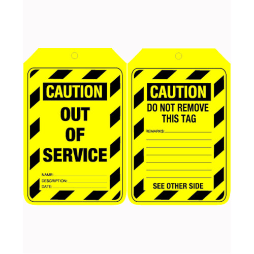 WORKWEAR, SAFETY & CORPORATE CLOTHING SPECIALISTS - 90x140mm - Cardboard Tags - Pkt of 100 - Caution Out of Service
