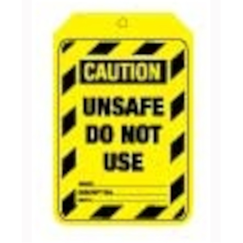 WORKWEAR, SAFETY & CORPORATE CLOTHING SPECIALISTS 90x140mm - Cardboard Tags - Pkt of 100 - Caution Unsafe Do Not Use