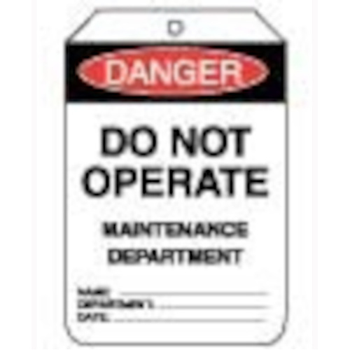 WORKWEAR, SAFETY & CORPORATE CLOTHING SPECIALISTS - 90x140mm - Cardboard Tags - Pkt of 100 - Danger Do Not Operate Maintenance Department