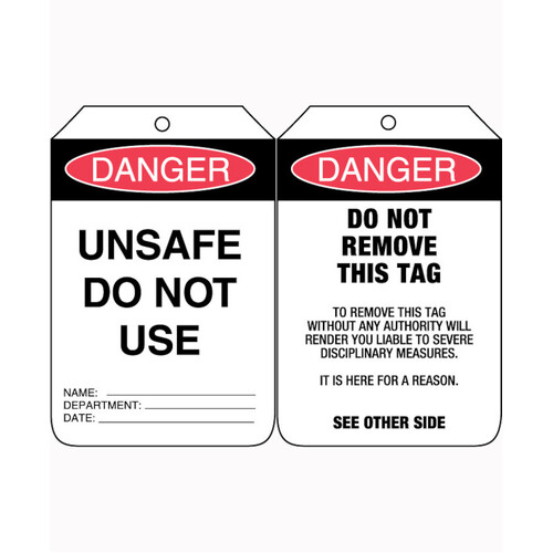 WORKWEAR, SAFETY & CORPORATE CLOTHING SPECIALISTS 90x140mm - Cardboard Tags - Pkt of 100 - Danger Unsafe Do Not Use