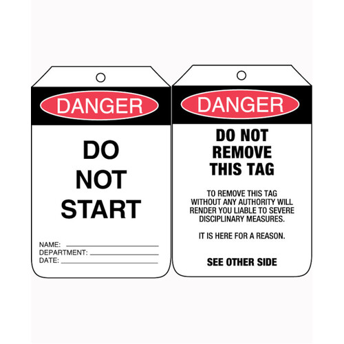 WORKWEAR, SAFETY & CORPORATE CLOTHING SPECIALISTS - 90x140mm - Cardboard Tags - Pkt of 100 - Danger Do Not Start