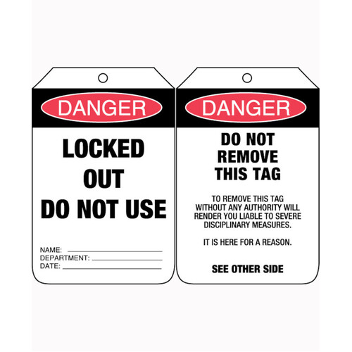 WORKWEAR, SAFETY & CORPORATE CLOTHING SPECIALISTS 90x140mm - Cardboard Tags - Pkt of 100 - Danger Locked Out Do Not Use