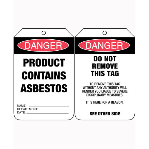 WORKWEAR, SAFETY & CORPORATE CLOTHING SPECIALISTS 90x140mm - Cardboard Tags - Pkt of 100 - Danger Product Contains Asbestos