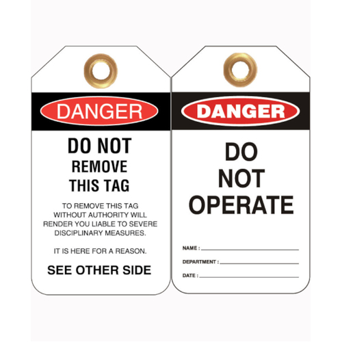 WORKWEAR, SAFETY & CORPORATE CLOTHING SPECIALISTS - 80x140mm -  Heavy Duty PVC Tags - Pkt of 25 - Danger Do Not Operate