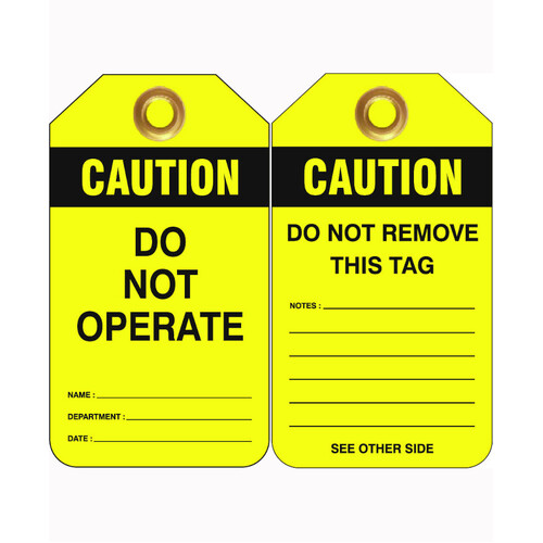 WORKWEAR, SAFETY & CORPORATE CLOTHING SPECIALISTS - 80x140mm -  Heavy Duty PVC Tags - Pkt of 25 - Caution Do Not Operate