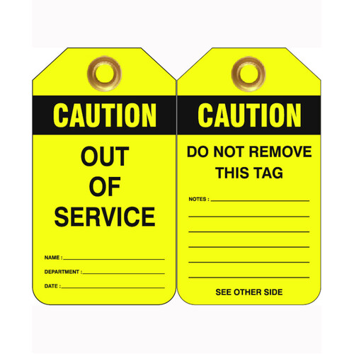 WORKWEAR, SAFETY & CORPORATE CLOTHING SPECIALISTS 80x140mm -  Heavy Duty PVC Tags - Pkt of 25 - Caution Out Of Service