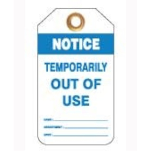 WORKWEAR, SAFETY & CORPORATE CLOTHING SPECIALISTS - 80x140mm -  Heavy Duty PVC Tags - Pkt of 25 - Notice Temporarily Out Of Use