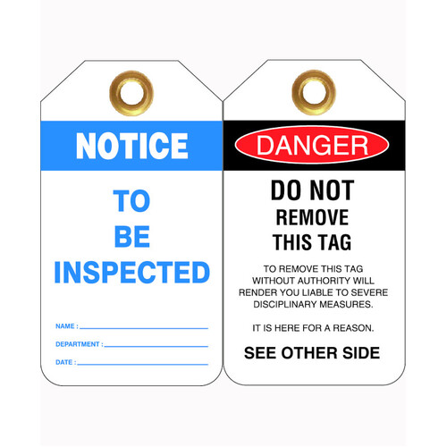 WORKWEAR, SAFETY & CORPORATE CLOTHING SPECIALISTS - 80x140mm -  Heavy Duty PVC Tags - Pkt of 25 - Notice To Be Inspected