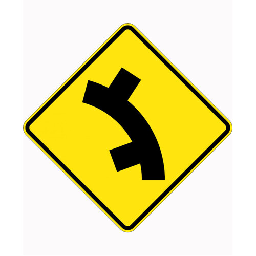 WORKWEAR, SAFETY & CORPORATE CLOTHING SPECIALISTS 900x900mm - Aluminium - Class 1 Reflective - Staggered Side Road On Curve Left-Black-900x900mm