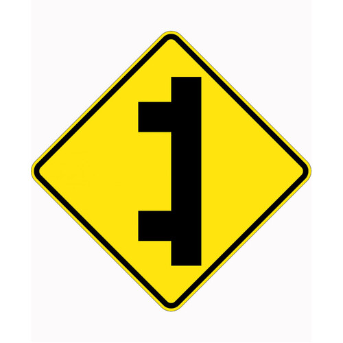 WORKWEAR, SAFETY & CORPORATE CLOTHING SPECIALISTS 600x600mm - Aluminium - Class 1 Reflective - Side Road Intersection 2 On Same Side Left-Black-600x600mm