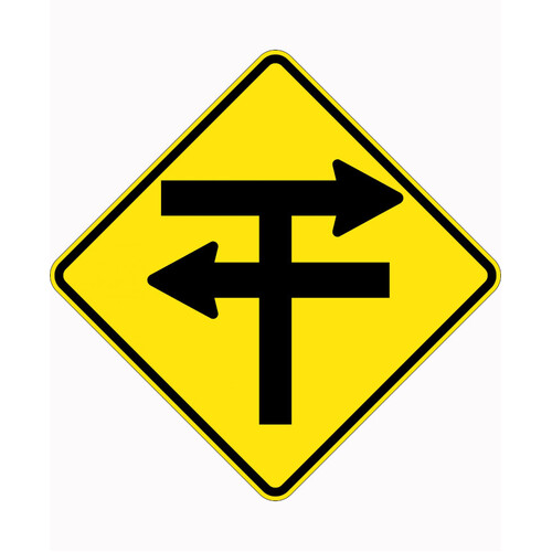 WORKWEAR, SAFETY & CORPORATE CLOTHING SPECIALISTS - 900x900mm - Aluminium - Class 1 Reflective - T Junction With Dual Carrageways