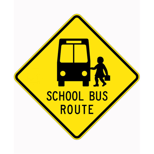 WORKWEAR, SAFETY & CORPORATE CLOTHING SPECIALISTS - 900x900mm - Aluminium - Class 1 Reflective - School Bus Route + Picto