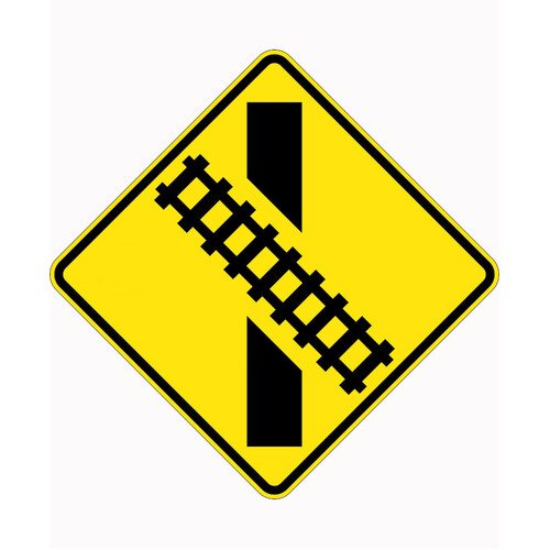 WORKWEAR, SAFETY & CORPORATE CLOTHING SPECIALISTS - 900x900mm - Aluminium - Class 1 Reflective - Train Crossing Right Angle