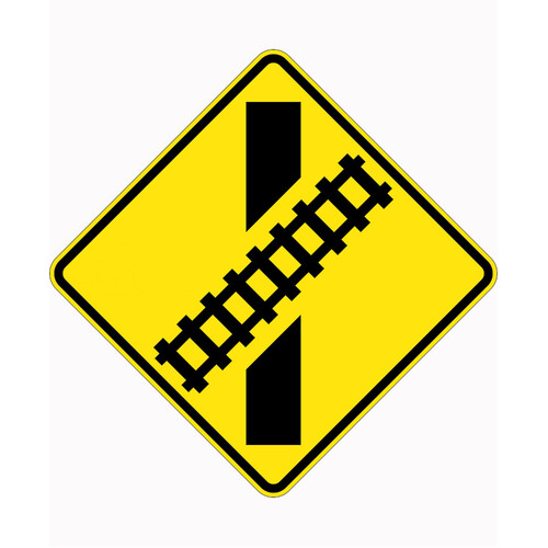 WORKWEAR, SAFETY & CORPORATE CLOTHING SPECIALISTS 900x900mm - Aluminium - Class 1 Reflective - Train Crossing Angle Left