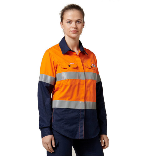 WORKWEAR, SAFETY & CORPORATE CLOTHING SPECIALISTS Protect - Shieldtec Womens Hi-Vis Two Tone Open Front Shirt with Tape Long Sleeve