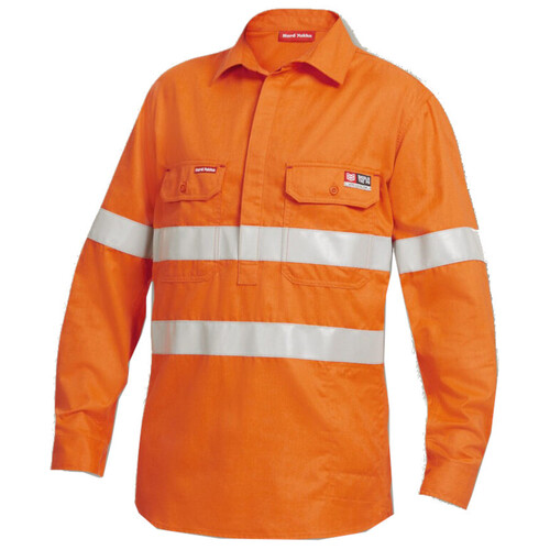 WORKWEAR, SAFETY & CORPORATE CLOTHING SPECIALISTS Protect - Shieldtec Hi-Vis Closed Front Shirt with Tape Long Sleeve