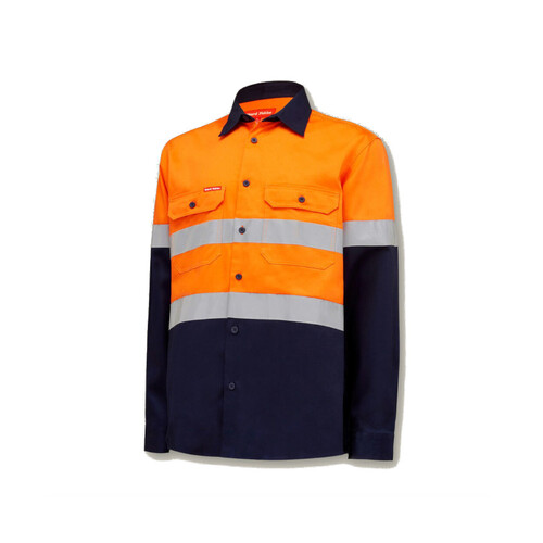 WORKWEAR, SAFETY & CORPORATE CLOTHING SPECIALISTS Core - Mens Hi Vis L/S H/weight 2 tone Cotton Drill Shirt w/Tape