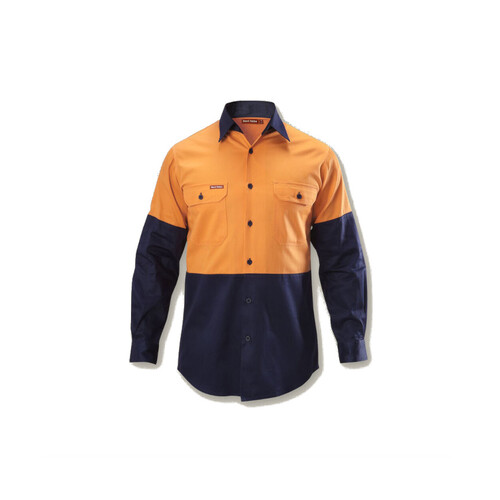 WORKWEAR, SAFETY & CORPORATE CLOTHING SPECIALISTS - Foundations - Hi-Visibility Two Tone Cotton Drill Shirt Long Sleeve