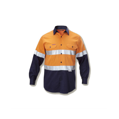 WORKWEAR, SAFETY & CORPORATE CLOTHING SPECIALISTS Foundations - Hi-Vis Two Tone Cotton Drill Shirt with 3M Tape Long Sleeve