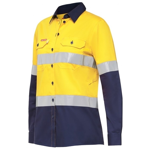 WORKWEAR, SAFETY & CORPORATE CLOTHING SPECIALISTS - Koolgear - Womens Ventilated Hi-Vis Two Tone Shirt with Tape Long Sleeve