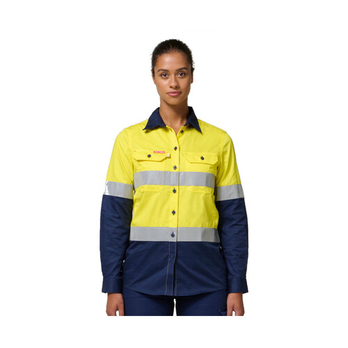 WORKWEAR, SAFETY & CORPORATE CLOTHING SPECIALISTS Koolgear - Womens Ventilated Hi-Vis Two Tone Shirt with Tape Long Sleeve