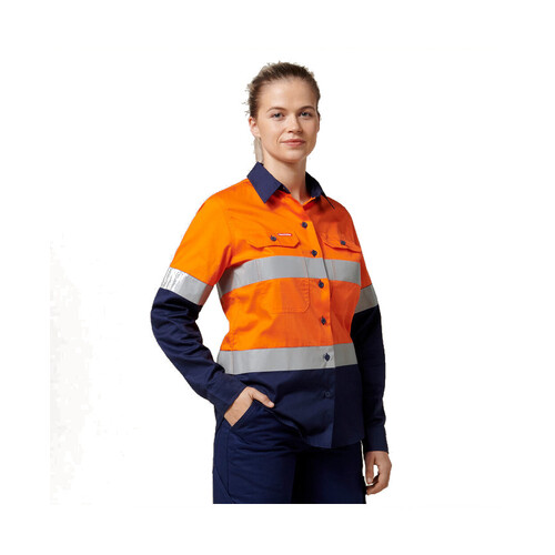 WORKWEAR, SAFETY & CORPORATE CLOTHING SPECIALISTS Core - Womens L/S Hi Vis L/weight 2 tone Ventilated Shirt w/Tape